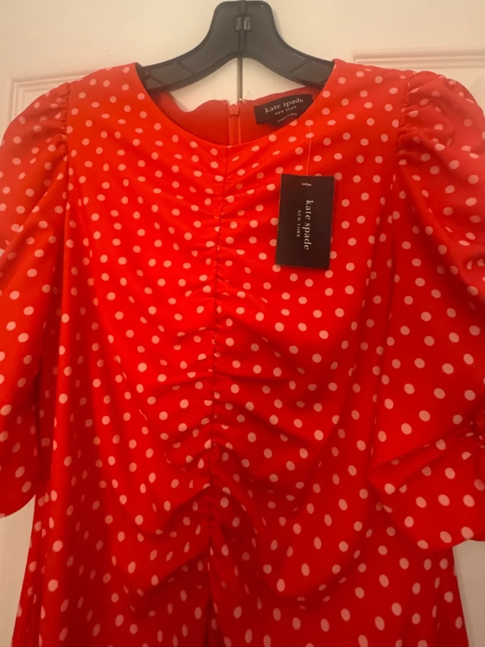 Kate Spade Spring Time Dot Ruched Dress — Red Polka Dot | NWT Size 4
